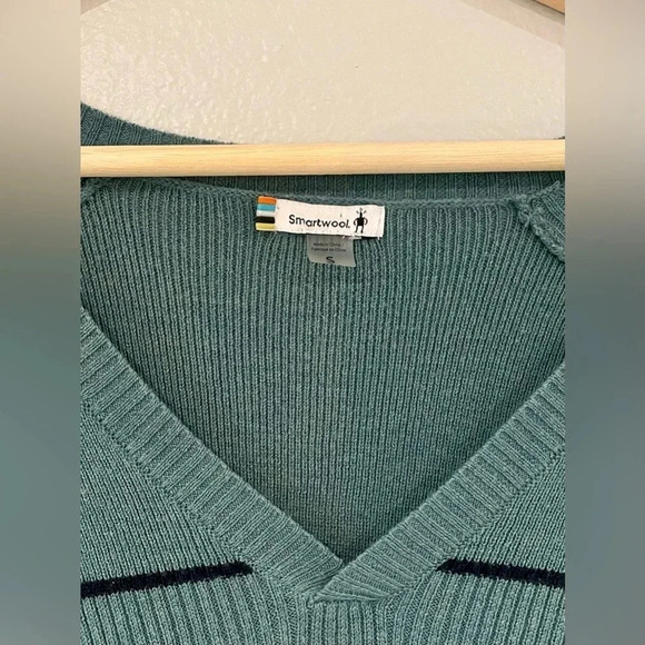 Smartwool Women Shadow Pine Pointelle Stripe Tunic Sweater Blue Vneck - Picture 3 of 3
